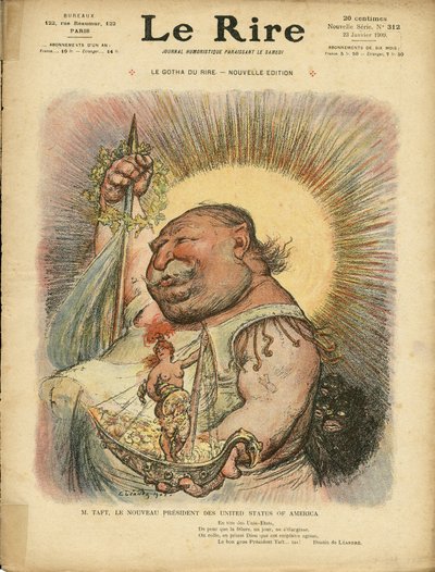 Illustration de Charles Léandre pour la couverture de Le Rire, No. 312, 23/01/09 - Amérique USA - William Howard Taft, Président - Charles Leandre
