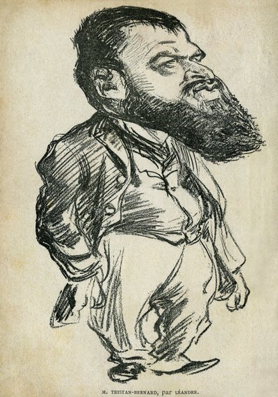 Portrait de Bernard Paul dit Tristan-Bernard, écrivain et comédien français. Caricature par Charles Léandre, dans Contes de Pantruche et d