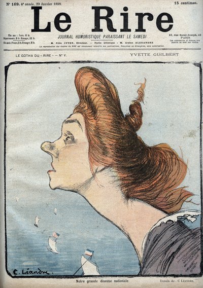 Portrait de la chanteuse Yvette Guilbert (1865-1944) - Caricature par Charles Léandre (1862-1934) dans « Le Rire » du 29 janvier - Charles Leandre