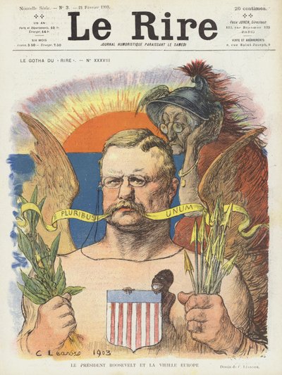 Le Président Roosevelt et la vieille Europe. Illustration pour Le Rire - Charles Leandre