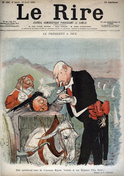 Le Président à Nice - Le président français Félix Faure a rencontré la reine Victoria à Nice - Caricature de Charles Léandre (1862-1934) dans « Le Rire » du 23 avril 1898 - Charles Leandre