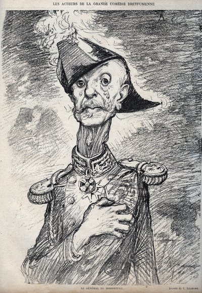 Les acteurs de la grande comédie dreyfusienne - Portrait de Raoul Le Mouton de Boisdeffre (Général de Boisdeffre) (1839-1919), militaire français - caricature de Charles Léandre (1862-1934) dans « Le Rire » 1898 - Charles Leandre