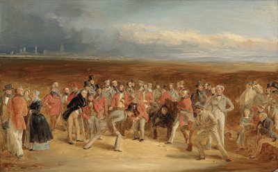 Le croquis final pour Les Golfeurs : Un grand match joué sur les liens de St. Andrews par Sir David Baird, Bt. et Sir Ralph Anstruther, Bt. de Balcaskie, contre le Major Playfair et John Campbell, Esq., de Glensaddell, en 1850 - Charles Lees