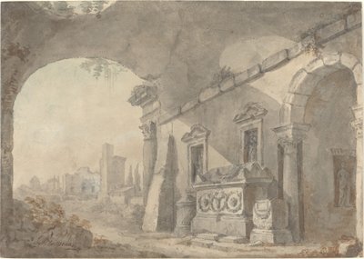 Ruines romaines avec un sépulcre - Charles Louis Clerisseau