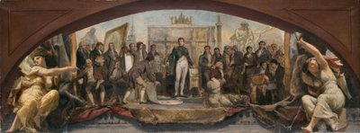 Esquisse pour le Pavillon Denon au Louvre : Les quatre âges artistiques de la France - Présentation des plans à Napoléon, ca. 1864 - Charles Louis Lucien Muller
