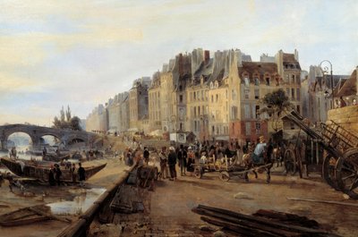 Pont Marie et port Saint-Paul vers 1825. Vue de Paris (détail) - Charles Louis Mozin