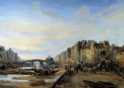 Pont Marie et port Saint-Paul vers 1825. Vue de Paris - Charles Louis Mozin