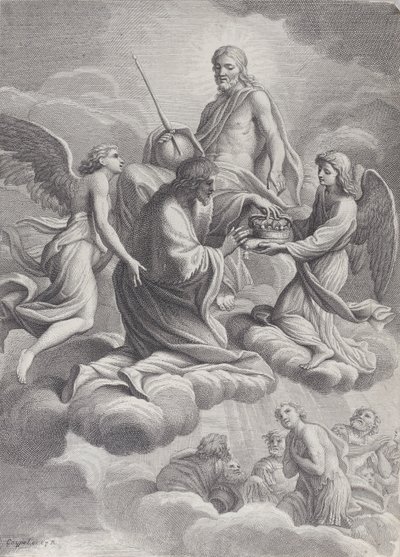 Saint Louis de France reçu au ciel par le Christ et deux anges - Charles Louis Simonneau