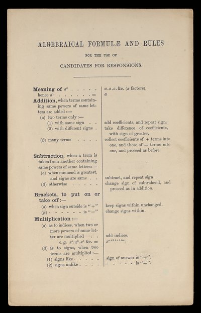 Formules et Règles Algébriques pour les Candidats aux Responsions, Oxford University Press - Charles Lutwidge Dodgson