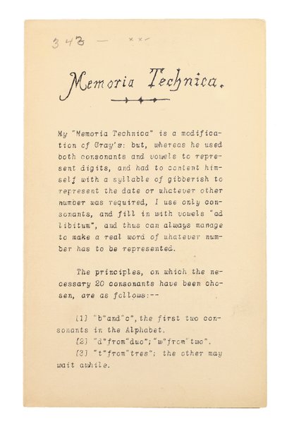Memoria Technica, Oxford - Charles Lutwidge Dodgson