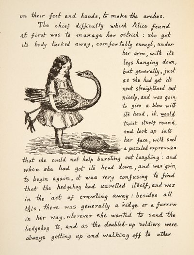 Alice tenant son autruche, illustration des Aventures d