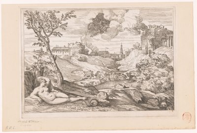 Paysage avec Andromède gardée par le dragon et Persée volant dans un nuage - Charles Macé (attributed to)