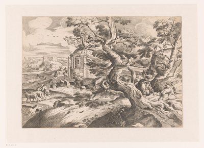 Paysage avec voyageur près d