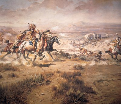 Attaque sur le convoi de wagons - Charles Marion Russell