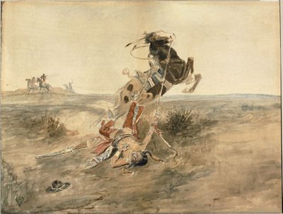 Guerrier indien tombé, vers 1886 (aquarelle et mine de plomb sur papier vélin crème) - Charles Marion Russell