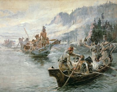 Lewis et Clark sur le fleuve Columbia inférieur - Charles Marion Russell