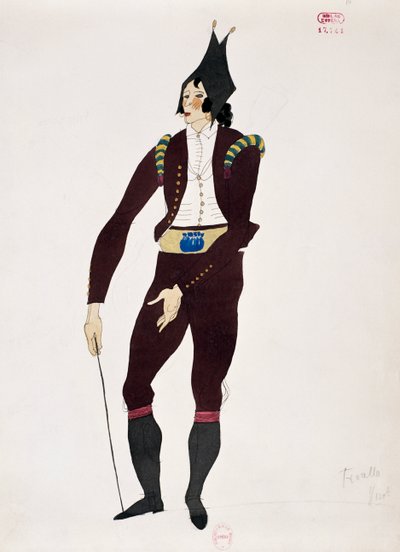 Costume pour le personnage de Fiorello du Barbier de Séville de Gioacchino Rossini, croquis de Charles Martin - Charles Martin