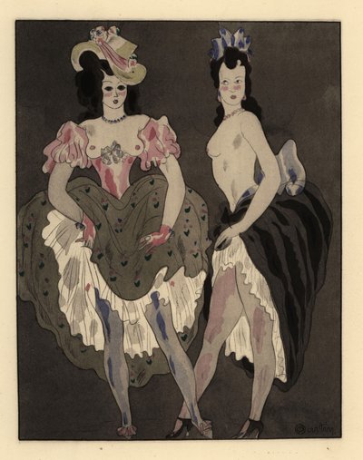 Deux prostituées à moitié nues vêtues de jupons et de bonnets - Charles Martin