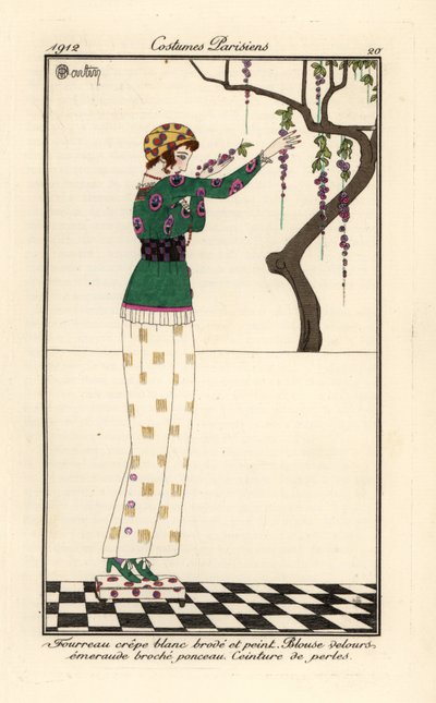 Femme en robe fourreau imprimée et brodée - Charles Martin