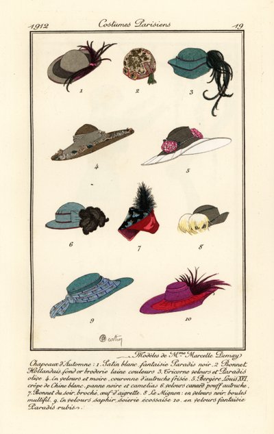 Dessins de chapeaux par la modiste Marcelle Demay - Charles Martin