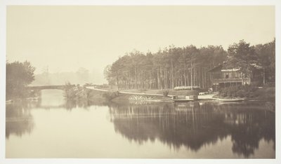 Sans titre, vers 1850. [Pont et chalet dans le Bois de Boulogne, un parc à Paris] - Charles Marville
