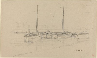 Bateaux sur la rivière avec des mâts - Charles Meryon