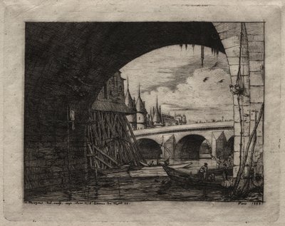 Eaux-fortes de Paris : Une arche du pont Notre-Dame - Charles Meryon