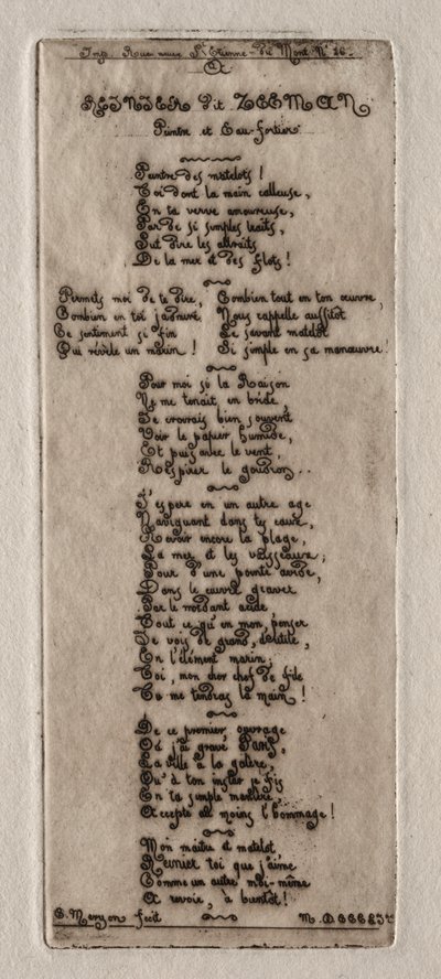 Eaux-fortes de Paris : Dédicace à Reynier Nooms, dit Zeeman, 1854 - Charles Meryon