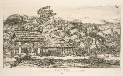 Greniers indigènes et habitations à Akaroa, presqu
