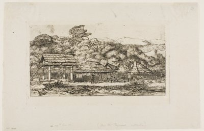 Granges et huttes indigènes à Akaroa, péninsule de Banks, 1845 - Charles Meryon
