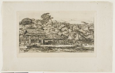 Granges et huttes indigènes à Akaroa, péninsule de Banks, 1845 - Charles Meryon