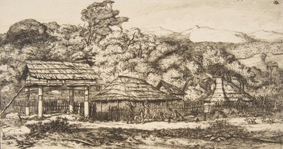 Granges et Huttes Indigènes à Akaroa, Péninsule de Banks, 1845, 1860 - Charles Meryon