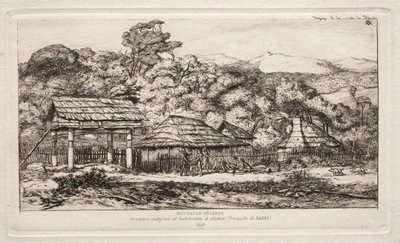 Granges et huttes indigènes à Akaroa, péninsule de Banks, 1845, 1865 - Charles Meryon