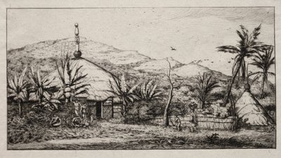 Nouvelle-Calédonie : Grande hutte indigène sur la route de Balade à Puebo, 1845 - Charles Meryon
