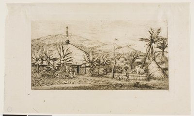 Nouvelle-Calédonie : Grande hutte indigène sur la route de Balade à Puépo, 1845 - Charles Meryon