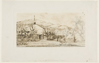 Nouvelle-Calédonie : Grande hutte indigène sur la route de Balade à Puépo, 1845 - Charles Meryon