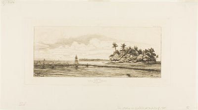 Océanie : Pêche, près des îles avec des palmiers dans le groupe Uea ou Wallis, 1845 - Charles Meryon