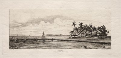 Océanie : Pêche près des îles avec des palmiers dans le groupe Uea ou Wallis, 1845 - Charles Meryon
