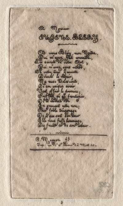 Vers à Eugène Bléry - Charles Meryon