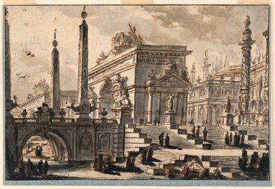 Fantaisie architecturale : Bâtiments, monuments et escaliers - Charles Michel Ange Challe