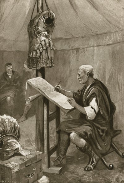 Jules César écrivant une lettre à Rome depuis sa tente dans le Kent - Charles Mills after Sheldon