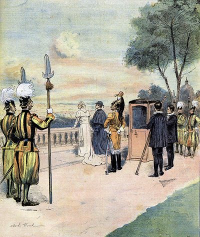 Le pape Léon XIII dans les jardins du Vatican en 1893, dessin de M. CH Morel - Charles Morel