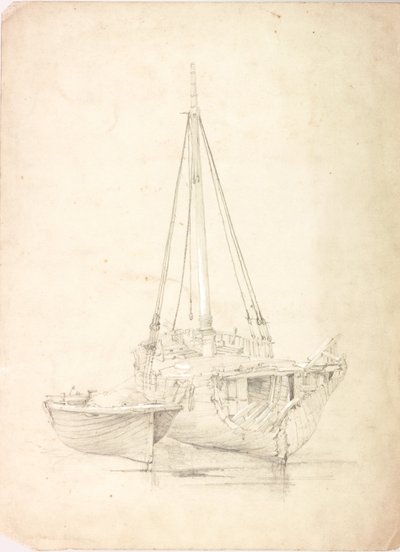 Vieux bateau de pêche et canot - Charles Napier Hemy