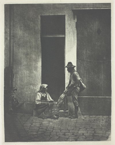 Pifferaro debout et paysanne italienne assise, dans la cour du 21 Quai Bourbon - Charles Nègre