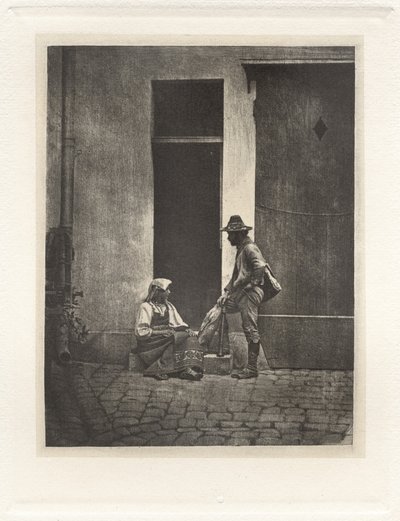 Planche IV - Pifferaro Debout et Paysanne Italienne Assise, dans la Cour du 21 Quai Bourbon,1854, imprimé en 1982 (photo) - Charles Nègre