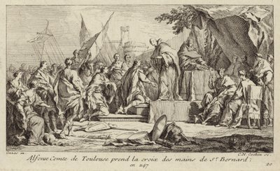 Alphonse Ier, comte de Toulouse, prend la croix des mains de Bernard de Clairvaux, jurant de rejoindre la deuxième croisade - Charles Nicolas II Cochin