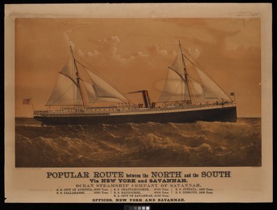 Route populaire entre le Nord et le Sud via New York et Savannah, Ocean Steamship Company of Savannah... City of Augusta... - Charles Parsons