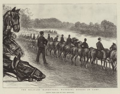Les manœuvres militaires, abreuver les chevaux au camp - Charles Paul Renouard
