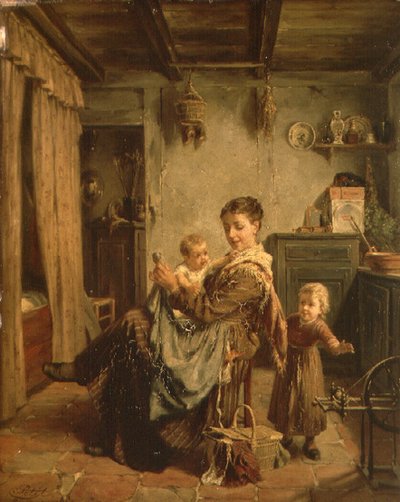Cache-Cache, un intérieur avec mère et enfant - Charles Petit