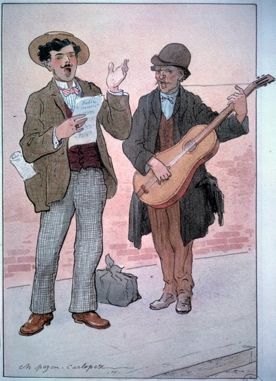 Petits métiers de Paris : chanteurs de rue. Dessin par Charles Pezeu dit Carlopez (20e siècle) - Charles Pezeu Carlopez